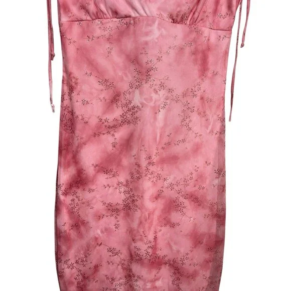 VTG 90s Taboo Women Midi Dress Sz M Pink Fairy Babydoll Y2K Handkerchief Glitter - Picture 4 of 14